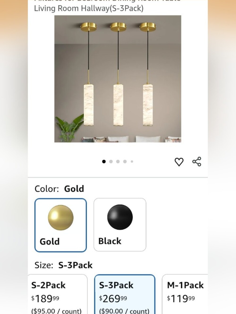 OPEN BOX Please READ Gold Pendant Marble Column Ceiling Light - 3-Pack